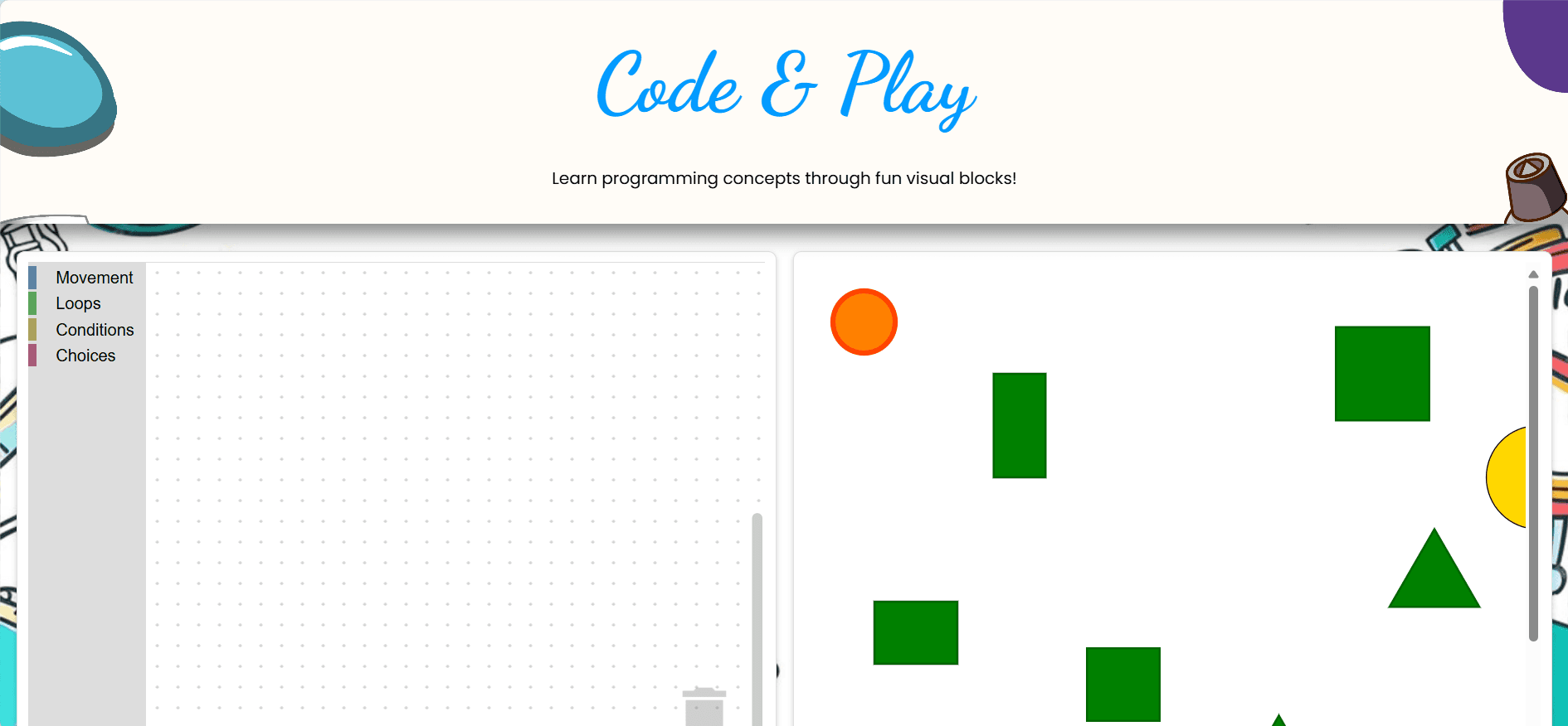 Interactive Coding Game with Blockly and Two.js